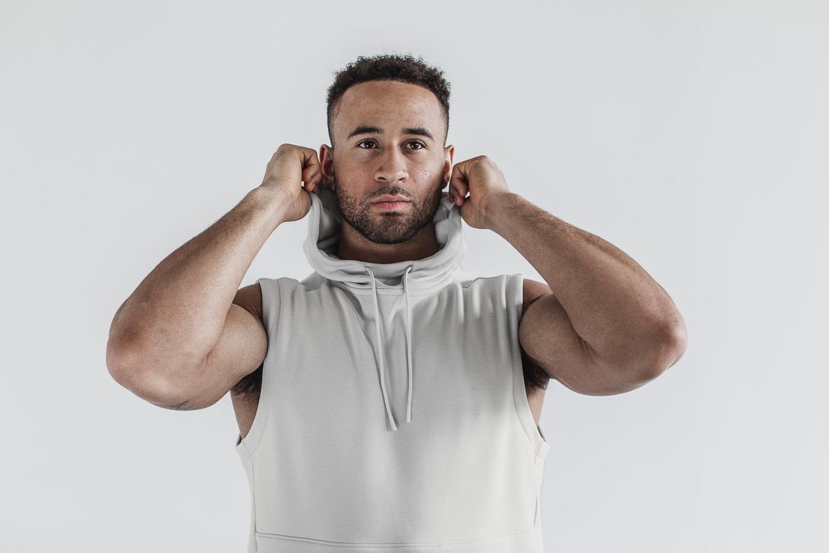 Nobull Microplush Sleeveless Men's Hoodie Grey | Australia (DX0425)